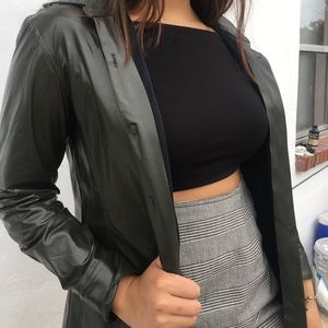 Faux leather olive green button up